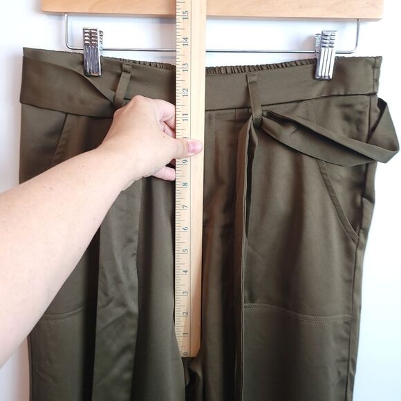 Joie Satin Green Straight Ankle Pants Waist Sash NWT - Picture 12 of 14